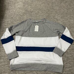 Striped Grey, White & Blue Top